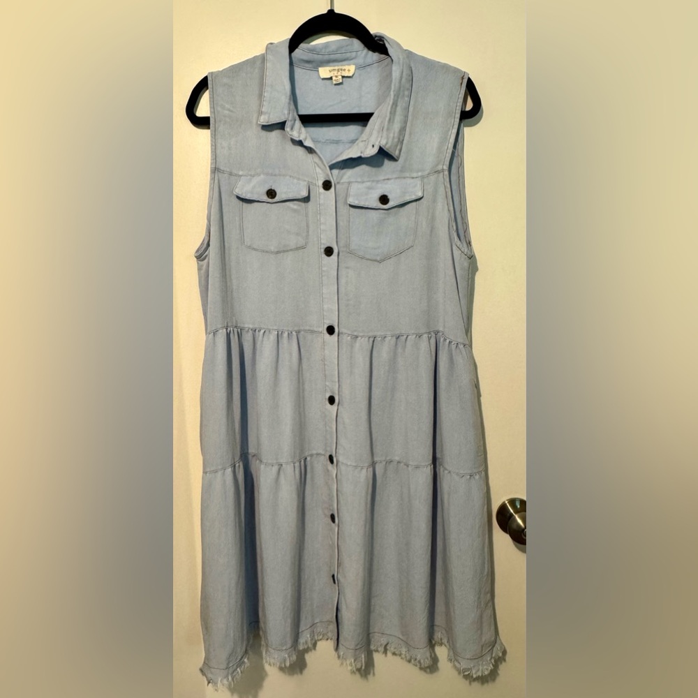 Umgee Light Denim Blue Button-Down Dress - Size 1X - NWT